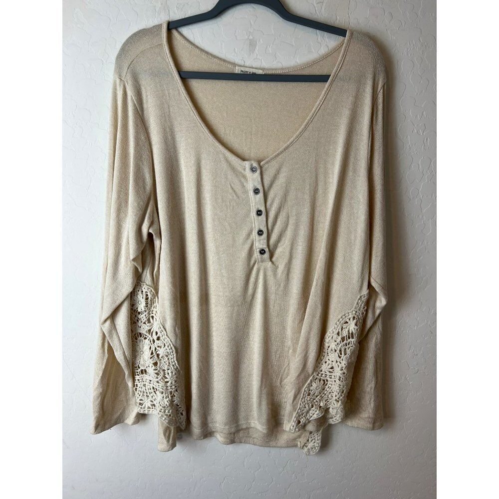 Paper + Tee Oversized Lace Henley Button Front Tunic Tee No Sz Tag - Fits Like O